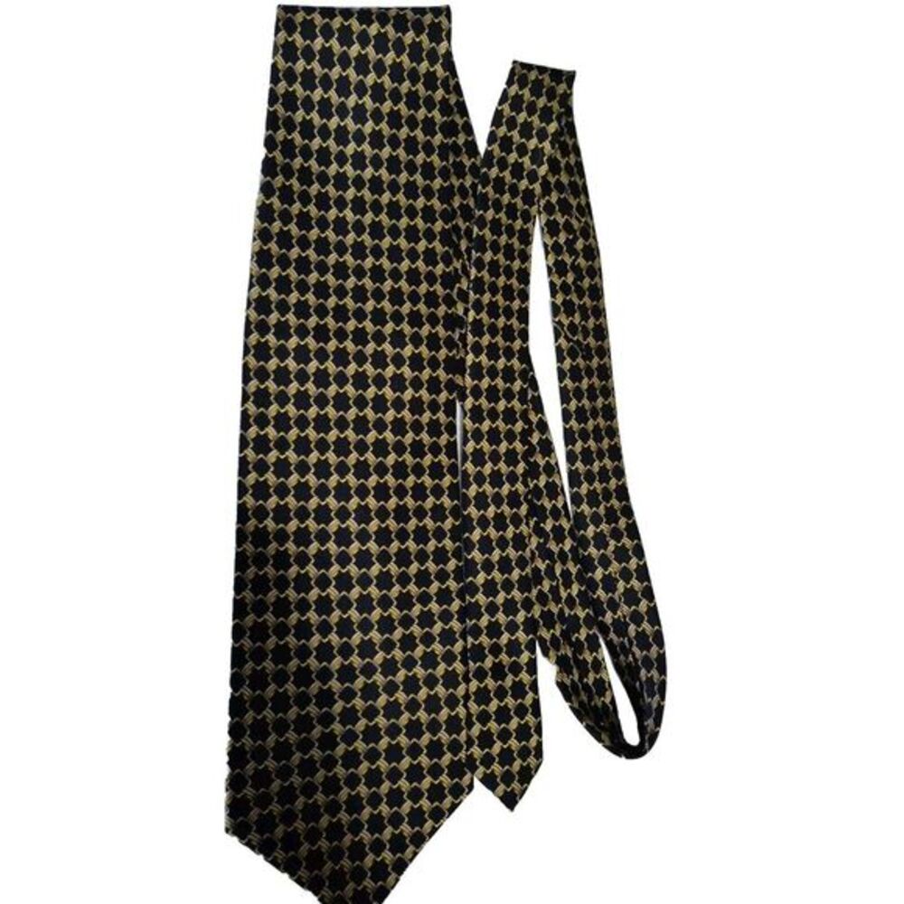 Oscar de la Renta Extra Long Silk‎ Neck Tie Gold Black Geometric